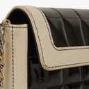 Chanel East West Chocolate Bar Flap Bag Bi-Color Quilted Patent Leather and Silver-Tone Hardware