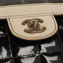 Chanel East West Chocolate Bar Flap Bag Bi-Color Quilted Patent Leather and Silver-Tone Hardware