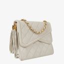 Chanel Small Tassel Flap Bag White Quilted Lambskin Bag
