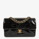 Chanel Camellia Perforated Black Patent Leather Flap Bag