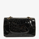 Chanel Camellia Perforated Black Patent Leather Flap Bag