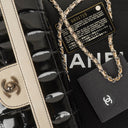 Chanel East West Chocolate Bar Flap Bag Bi-Color Quilted Patent Leather and Silver-Tone Hardware