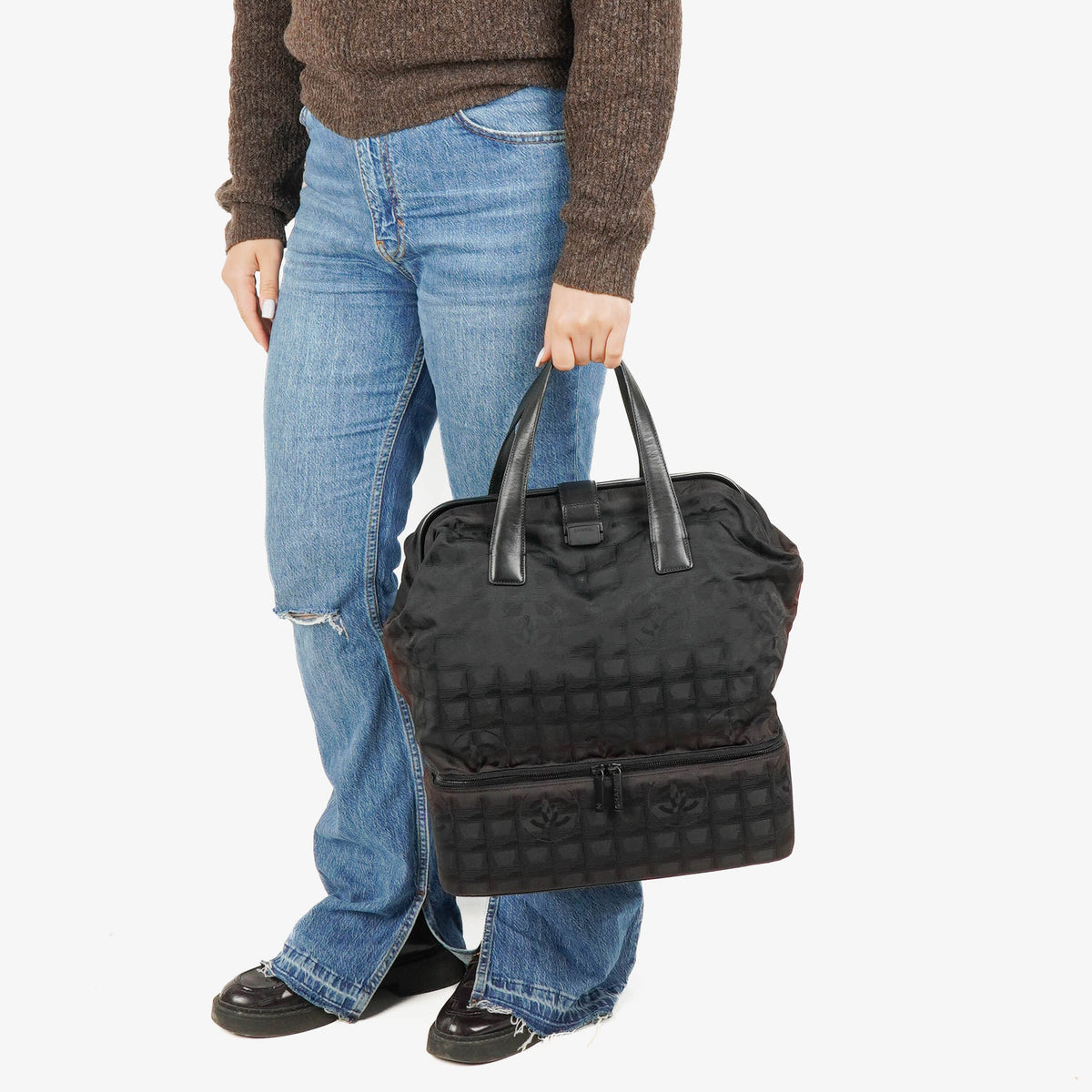 Chanel New Travel Line BLack Nylon Boston Bag