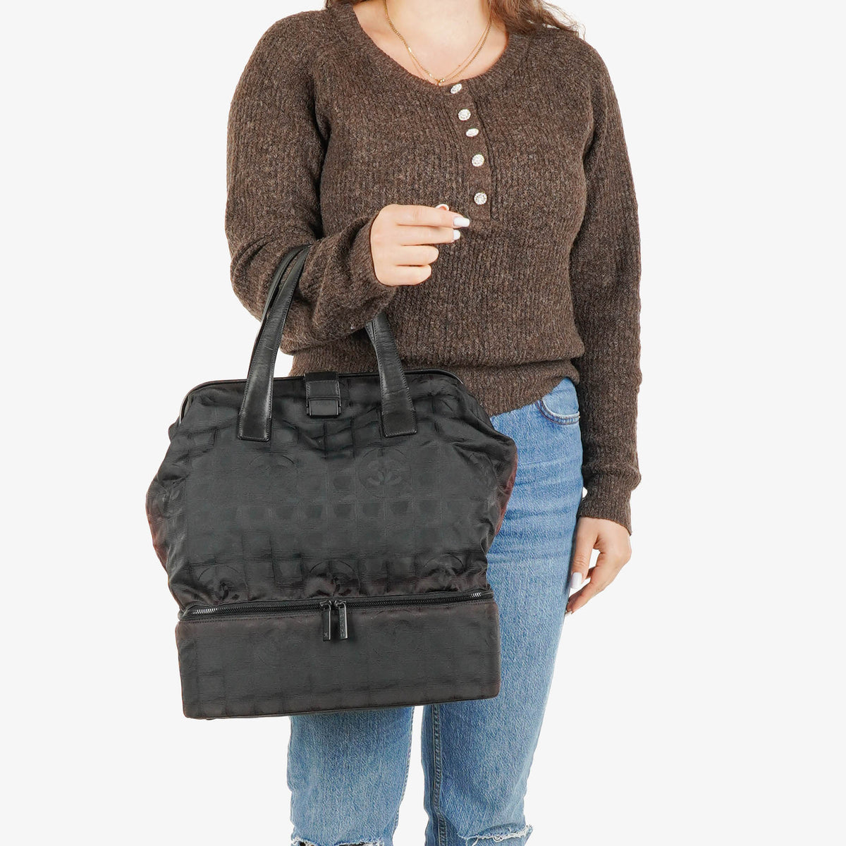 Chanel New Travel Line BLack Nylon Boston Bag