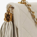 Chanel Small Tassel Flap Bag White Quilted Lambskin Bag