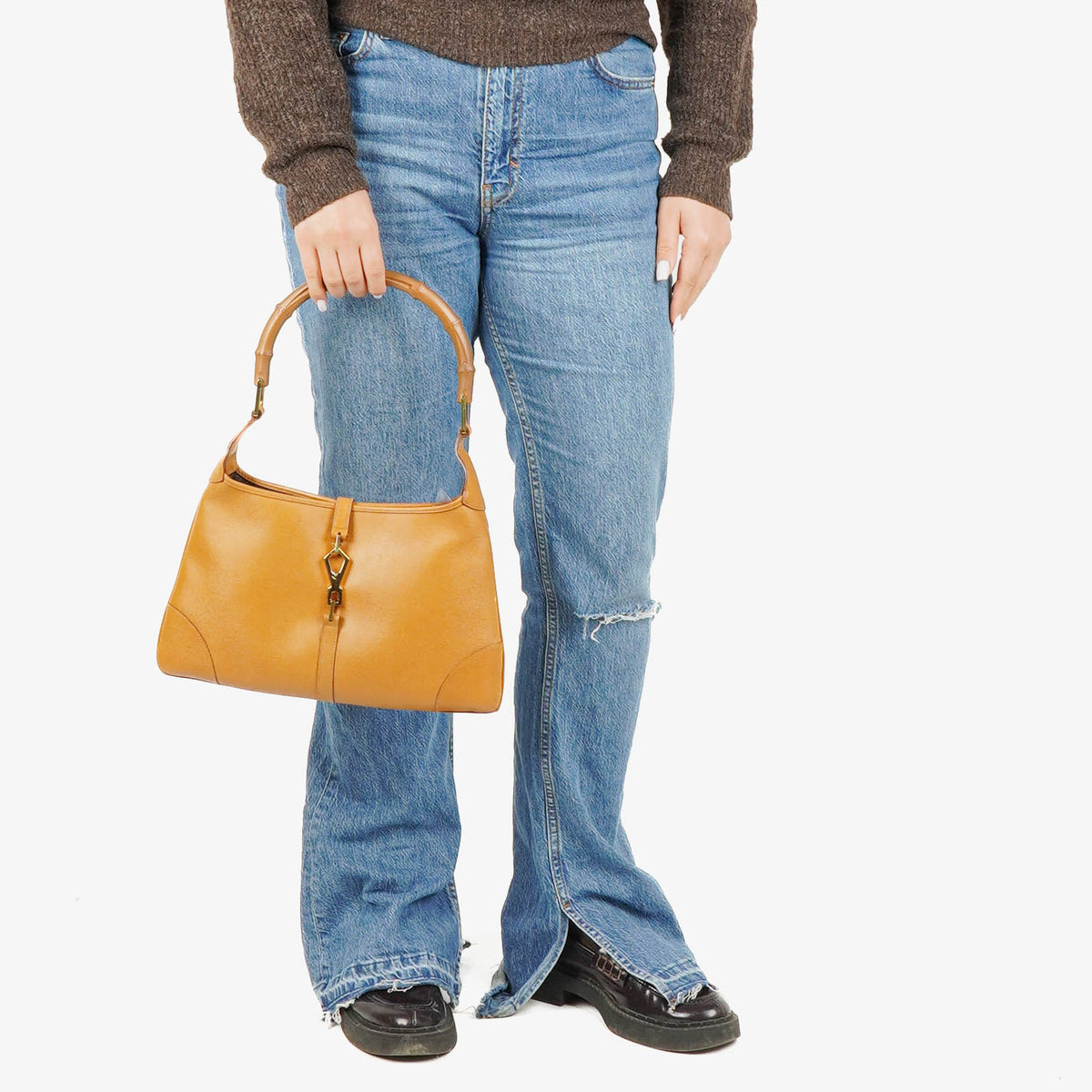 Gucci Leather Tan Jackie Vintage Bamboo Handle Shoulder Bag