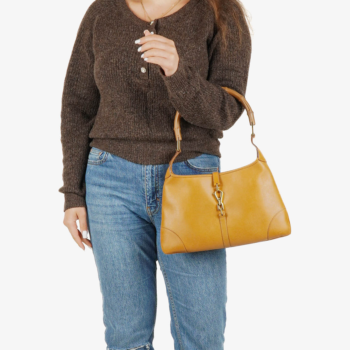 Gucci Leather Tan Jackie Vintage Bamboo Handle Shoulder Bag
