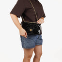 Chanel Camellia Perforated Black Patent Leather Flap Bag