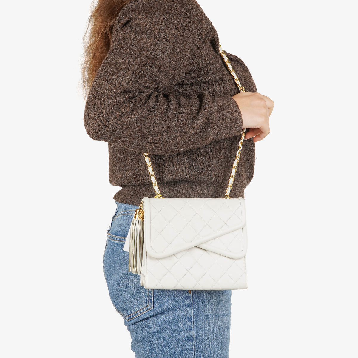 Chanel Small Tassel Flap Bag White Quilted Lambskin Bag