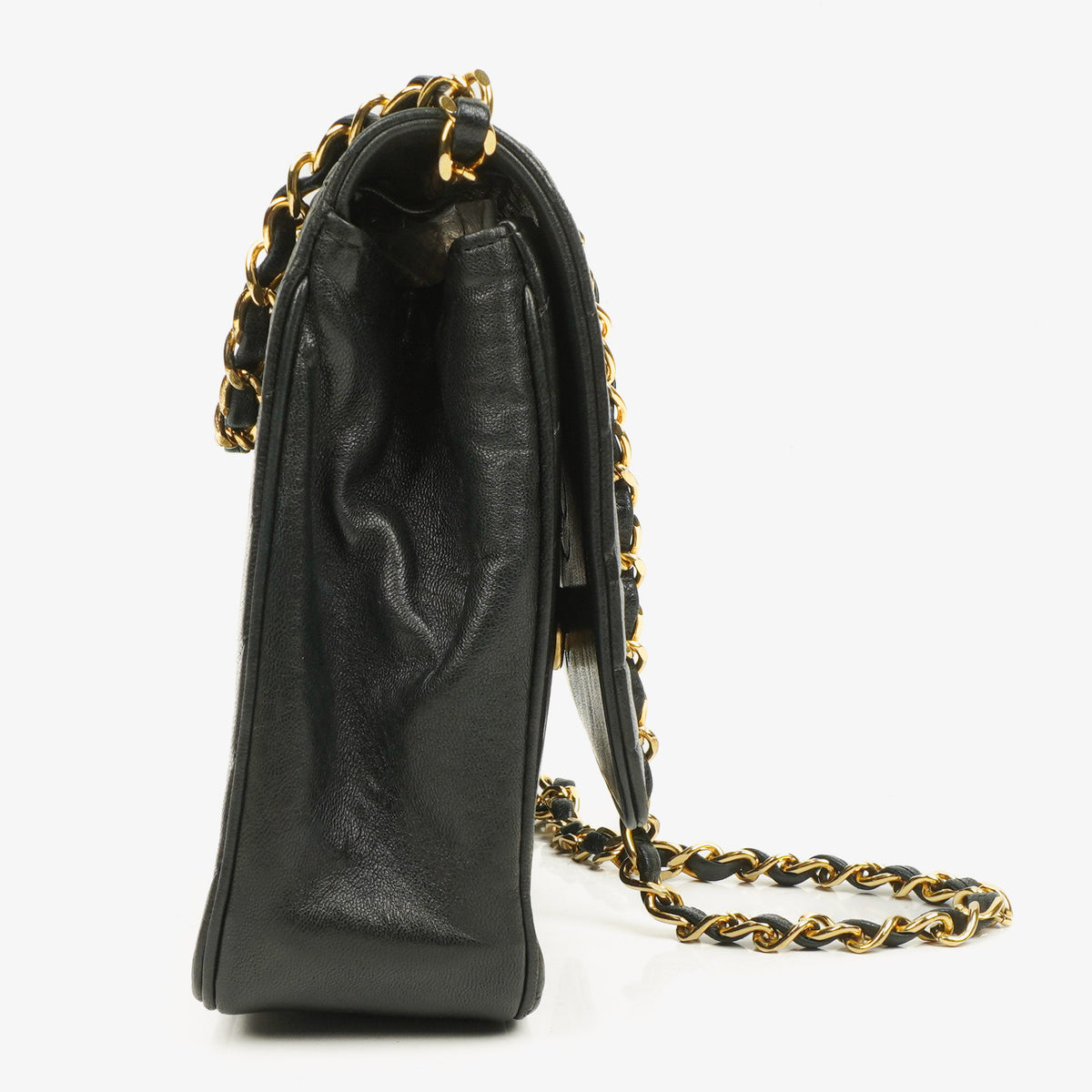 Chanel Diagonal Medium Classic Black Quilted Lambskin Single Flap Bag With 24K Gold-Plated Hardware