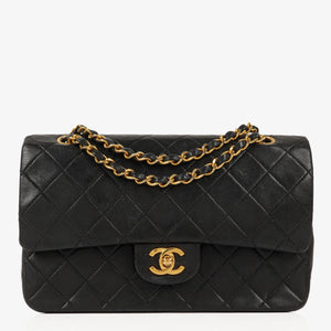 Chanel Vintage Medium Classic Double Flap Bag Black Quilted Leather 24K Gold-Plated Hardware