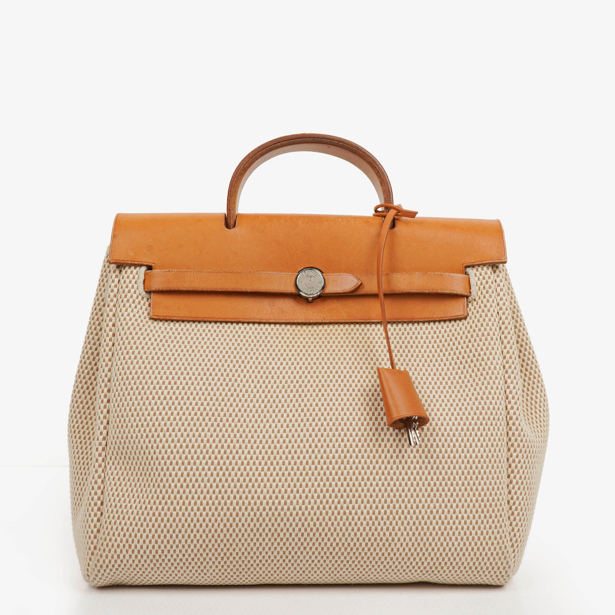Hermes Herbag PM Vache Hunter Criss Viking Ecru Beige Naturel 2 Way Backpack With Palladium Hardware
