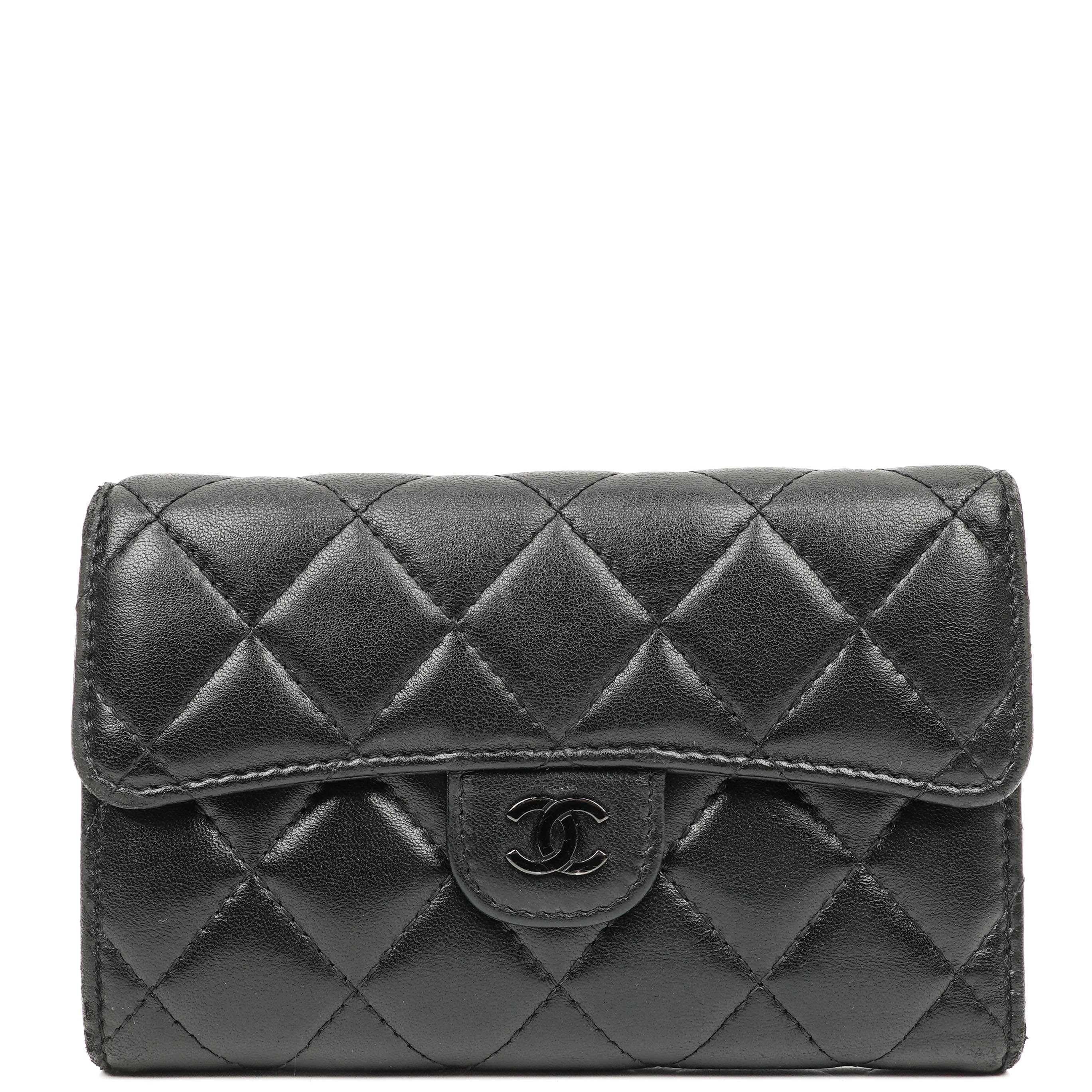 Chanel Card Holder Wallet So Black Lambskin Quilted Flap