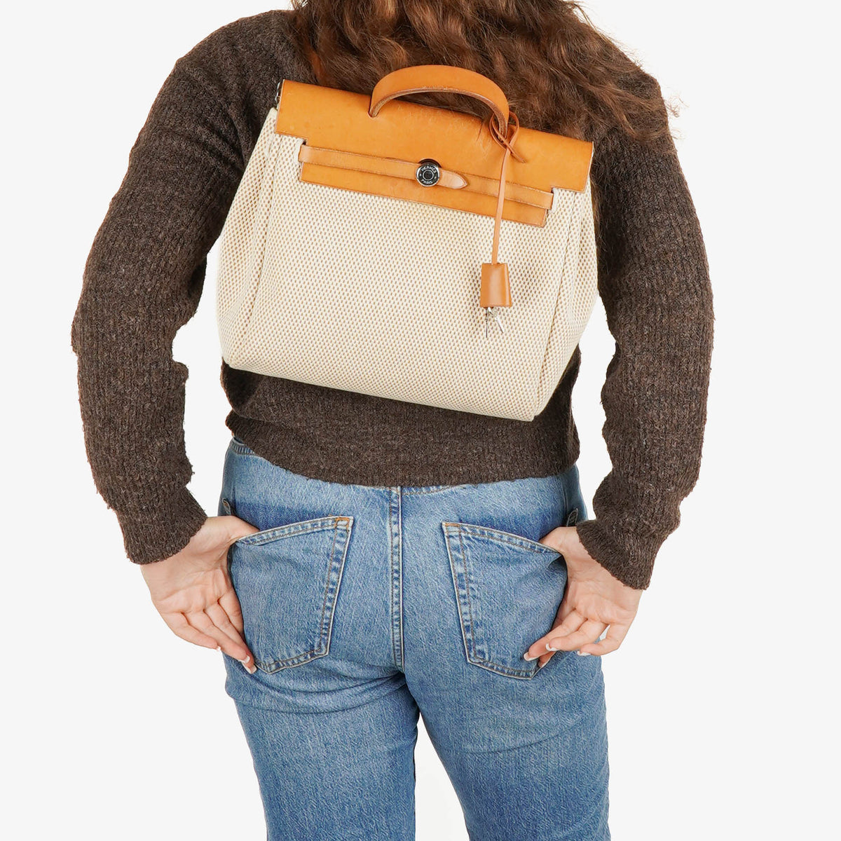 Hermes Herbag PM Vache Hunter Criss Viking Ecru Beige Naturel 2 Way Backpack With Palladium Hardware