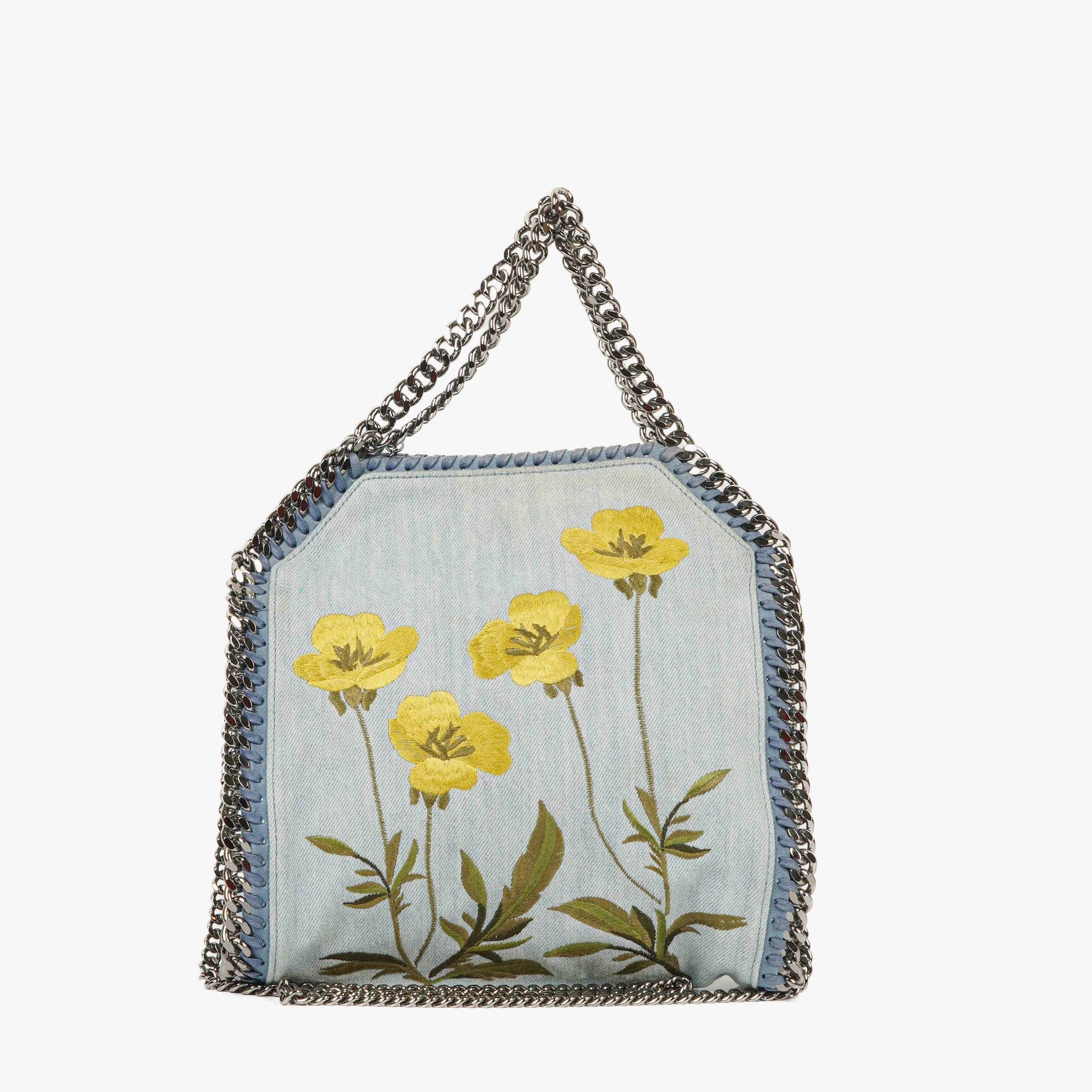 Stella McCartney Denim Flowers Mini Tote Falabella Blue