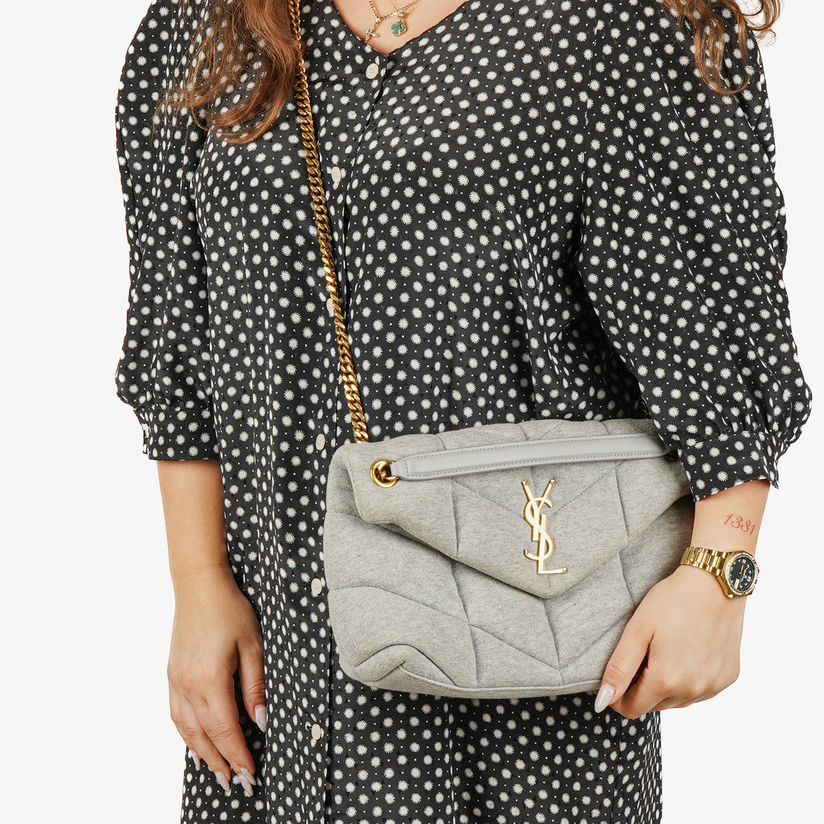 Yves Saint Laurent Grey Quilted Jersey Puffer Loulou Bag