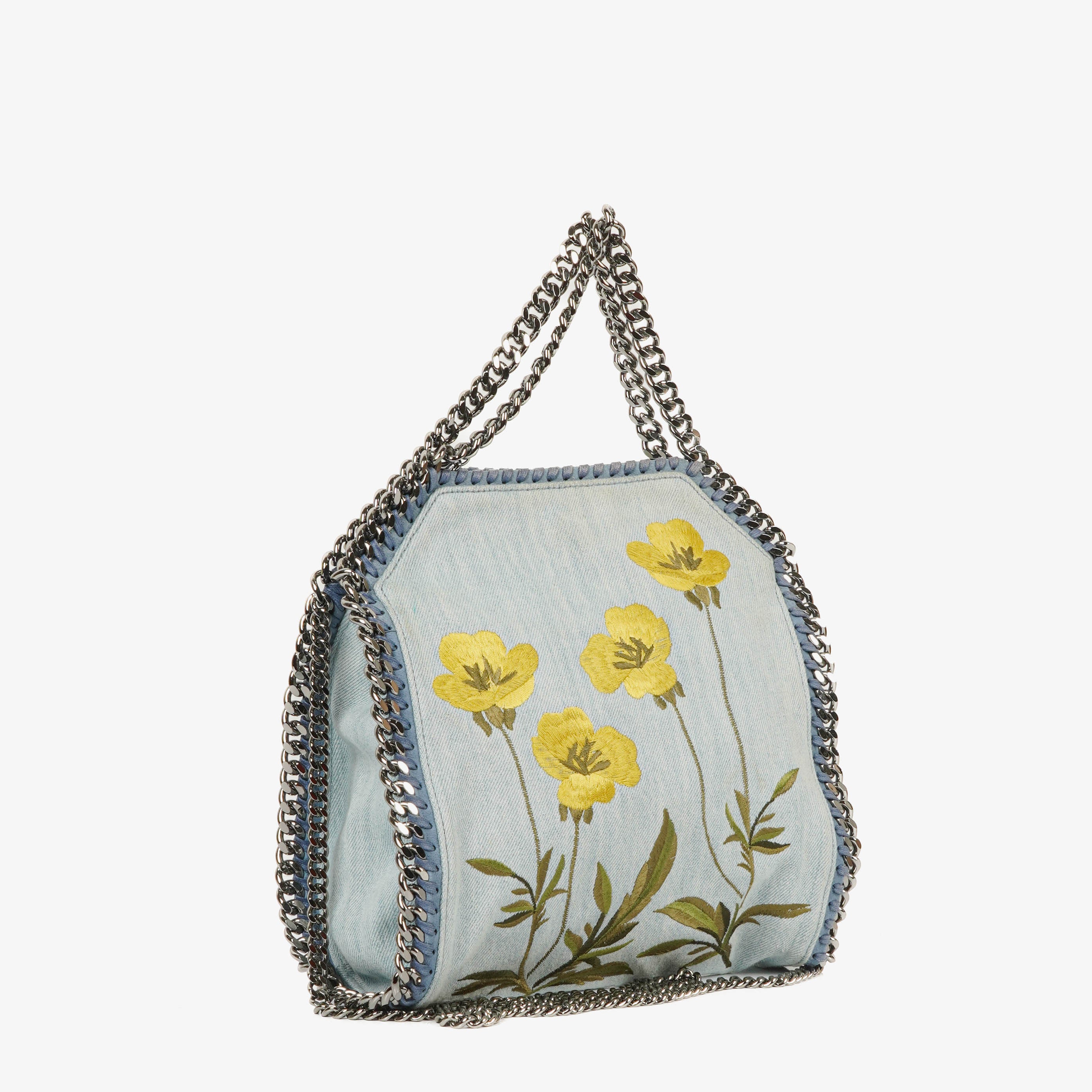 Stella McCartney Denim Flowers Mini Tote Falabella Blue