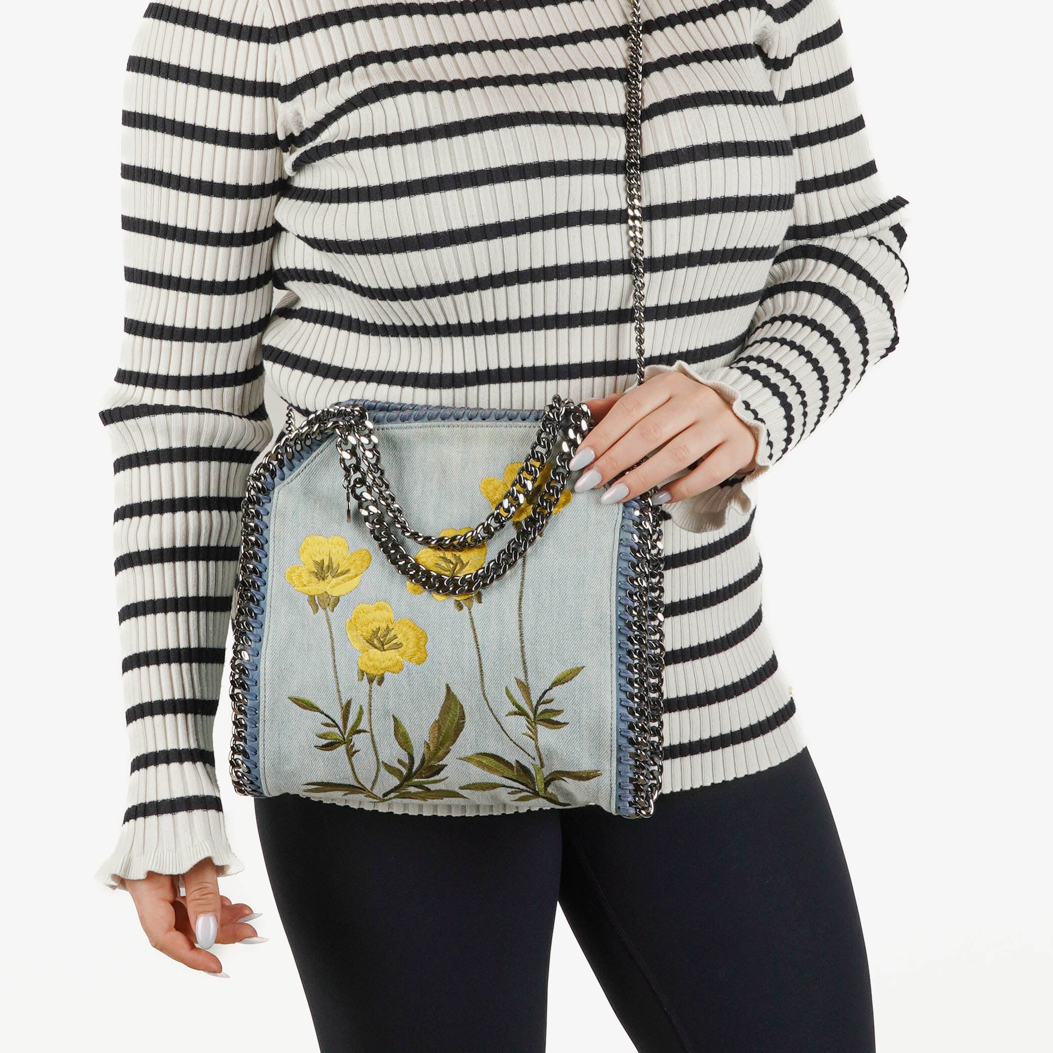 Stella McCartney Denim Flowers Mini Tote Falabella Blue