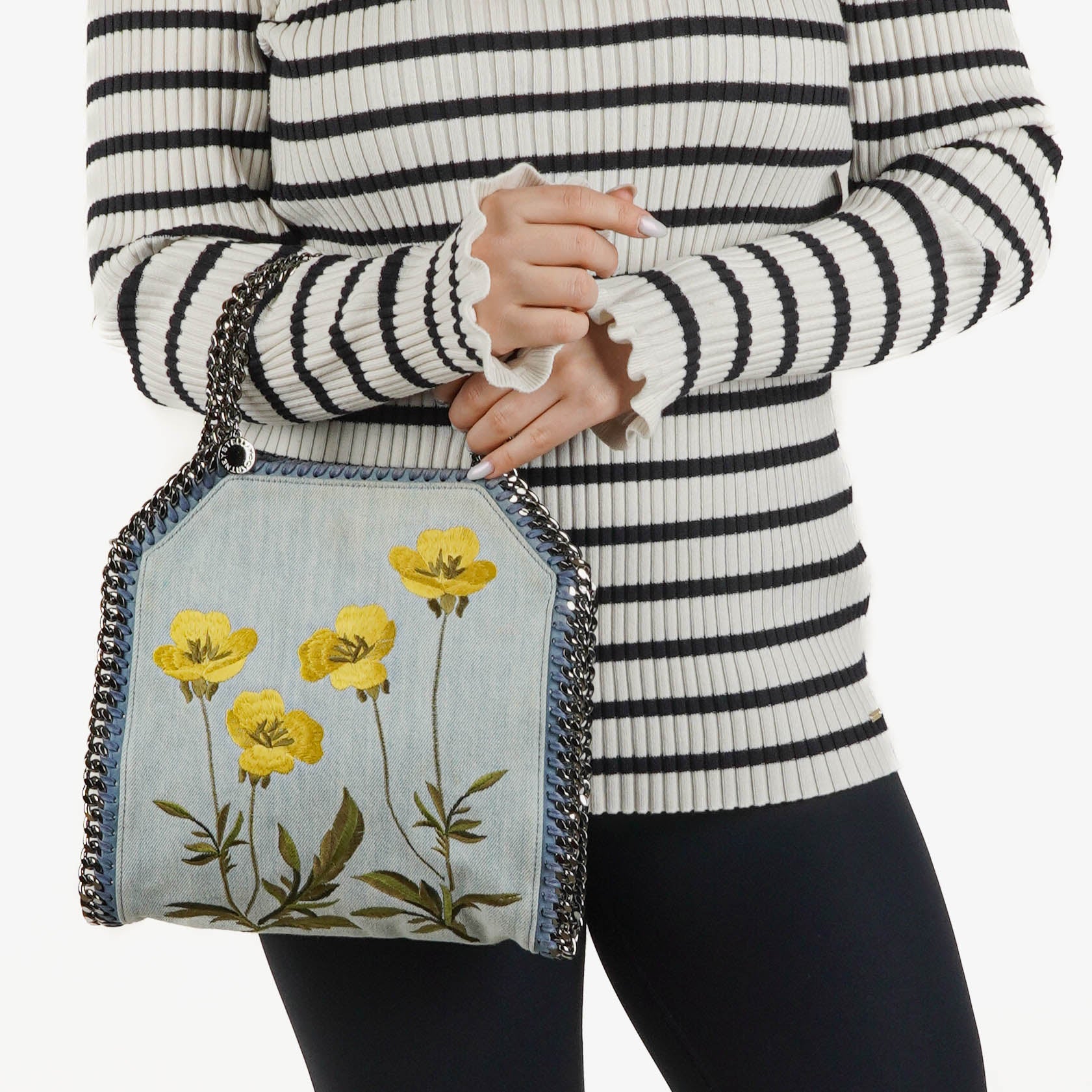 Stella McCartney Denim Flowers Mini Tote Falabella Blue