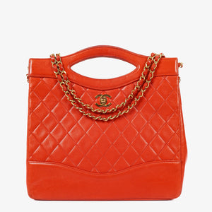 Chanel Red Lambskin Quilted Small 31 Vintage Shopping Tote Bag
