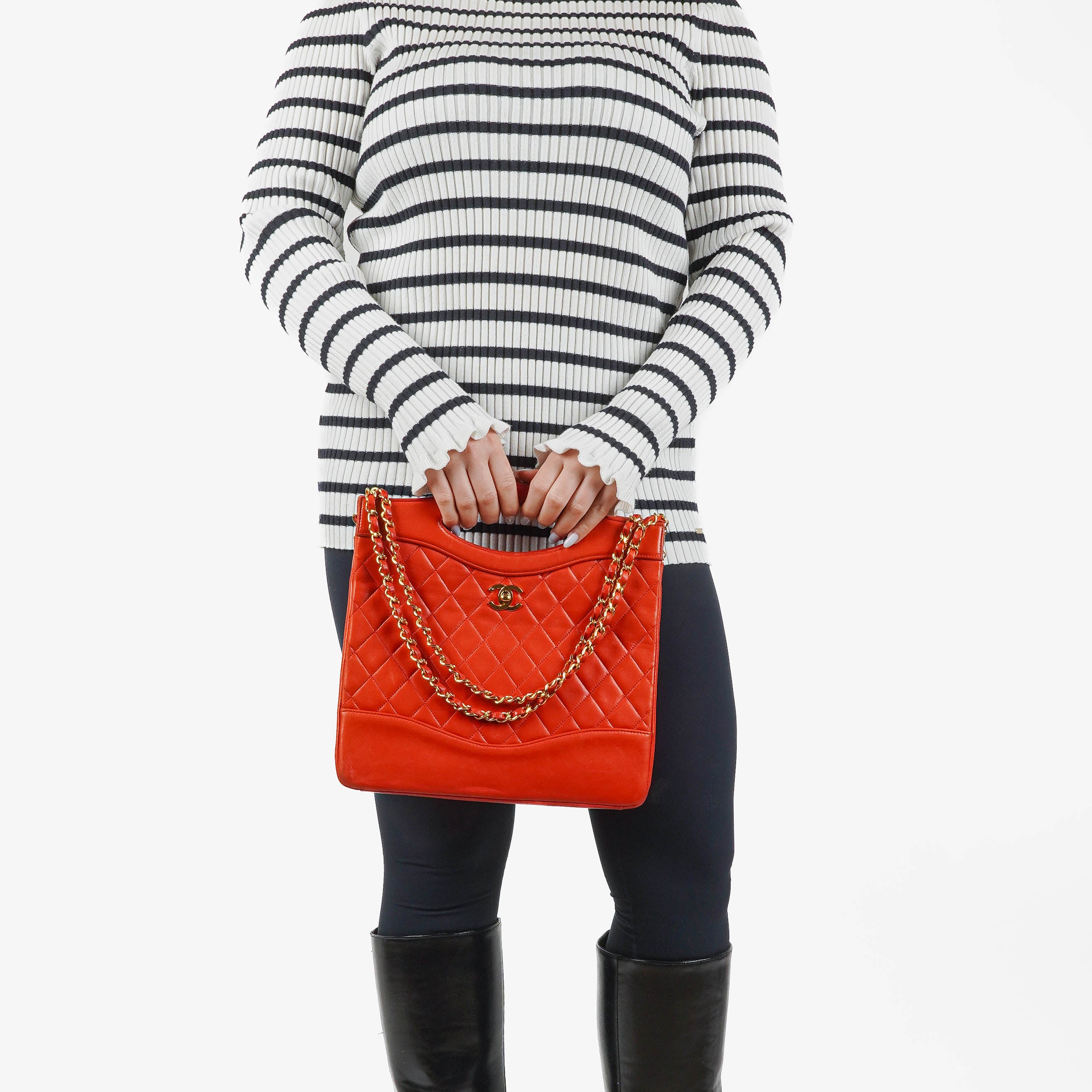 Chanel Red Lambskin Quilted Small 31 Vintage Shopping Tote Bag