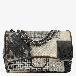 Chanel Black PVC Tweed Patchwork Medium Single Flap Bag