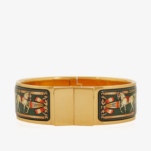Hermes Green Equestrian Enamel and Gold Plated Loquet Bangle&nbsp;