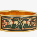 Hermes Green Equestrian Enamel and Gold Plated Loquet Bangle&nbsp;