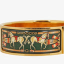 Hermes Green Equestrian Enamel and Gold Plated Loquet Bangle&nbsp;