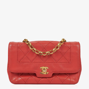 Chanel Vintage Diana Small Flap Bag Red Quilted Lambskin With 24K Gold-Plated Hardware