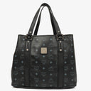 MCM Visetos Black Coated Canvas and Leather Tote Bag