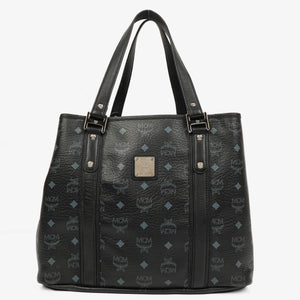 MCM Visetos Black Coated Canvas and Leather Tote Bag