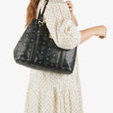 MCM Visetos Black Coated Canvas and Leather Tote Bag