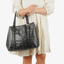 MCM Visetos Black Coated Canvas and Leather Tote Bag