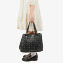 MCM Visetos Black Coated Canvas and Leather Tote Bag