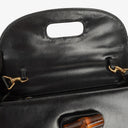Gucci Convertible Bamboo Top Handle Black Leather Bag