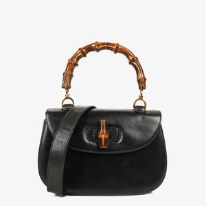 Gucci Convertible Bamboo Top Handle Black Leather Bag