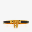 Hermes Black Lizard and Gold Plated Kelly H Lock Cadena Charm Bracelet