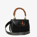 Gucci Convertible Bamboo Top Handle Black Leather Bag