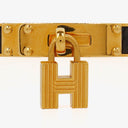 Hermes Black Lizard and Gold Plated Kelly H Lock Cadena Charm Bracelet