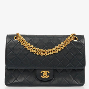 Chanel Medium Double Flap Bag Navy Quilted Lambskin With 24K Gold-Plated Hardware And Mademoiselle Chain