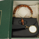Gucci Convertible Bamboo Top Handle Black Leather Bag
