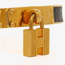 Hermes Black Lizard and Gold Plated Kelly H Lock Cadena Charm Bracelet
