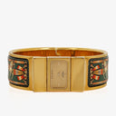 Hermes Green Equestrian Enamel and Gold Plated Loquet Bangle Quartz Watch L01.100