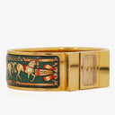 Hermes Green Equestrian Enamel and Gold Plated Loquet Bangle Quartz Watch L01.100