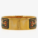 Hermes Green Equestrian Enamel and Gold Plated Loquet Bangle Quartz Watch L01.100