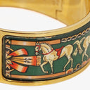 Hermes Green Equestrian Enamel and Gold Plated Loquet Bangle Quartz Watch L01.100
