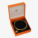 Hermes Black Lizard and Gold Plated Kelly H Lock Cadena Charm Bracelet