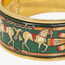 Hermes Green Equestrian Enamel and Gold Plated Loquet Bangle Quartz Watch L01.100