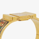 Hermes Green Equestrian Enamel and Gold Plated Loquet Bangle Quartz Watch L01.100